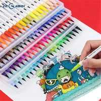 Ensemble de 24 marqueurs artistiques Zeamor à double pointe, stylos surligneurs à encre colorée, pour calligraphie, journalisation, planification, pointe fine, stylo pinceau double face