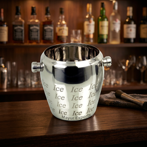 Seau à glace élégant au design industriel en acier inoxydable durable avec poignées latérales, refroidisseur à vin floral poli pour hôtel, maison, fête - Product Image 2