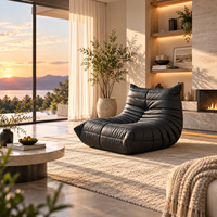 Fauteuil d'appoint Caterpillar en tissu noir aspect cuir, confortable, élégant, durable, ergonomique, pour une meilleure relaxation, avec rembourrage épais