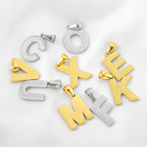Amuleto con Letra Texturizada |   Colgante de Acero Inoxidable Chapado en Oro PVD de 18K con Inicial Punteada para Fabricación de Joyas: Impermeable e Hipoalergénico - Product Image 1