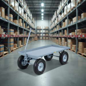 Carretilla de plataforma de alta resistencia con ruedas neumáticas para uso en transporte de materiales industriales en almacenes - Product Image 2