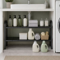 Organisateur sous évier à deux niveaux, 10 panneaux, extensible, pour armoire de cuisine, étagère réglable, gain de place, métal noir
