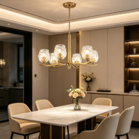 Lustre moderne de luxe avec pendentifs et lustres en fer de taille moyenne à hauteur réglable