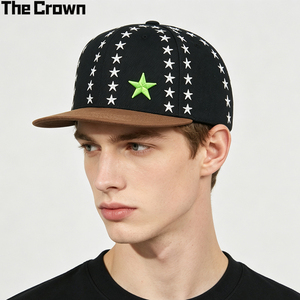 Custom Logo 6 Panel Two Tone <b>Flat</b> Brim Cap Wholesale Bulk Star Embroidery Single Row Snapback <b>Hat</b> Manufacturer - Product Image 1
