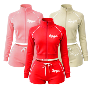 Abbigliamento Estivo da Donna, Set Streetwear Personalizzato, Giacca con Zip a Maniche Lunghe in Cotone e Pantaloncini, Completo 2 Pezzi Loungewear per Donne - Product Image 1