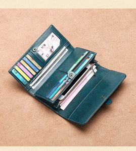 Monedero de cuero genuino engrasado RFID para mujer, tarjetero, billetera larga Vintage para mujer, bolso de mano de cuero de vaca, monederos para teléfono móvil - Product Image 5