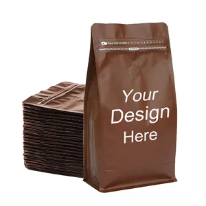 Biodegradable Custom Resealable Zipper Side Gusset Flat Bottom Stand Up Zip Lock Coffee Bean Packaging Bags For Coffee