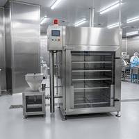 Oven Pengasap Daging Komersial Industri 6 Rak Baja Tahan Karat Kontrol PLC Layar Sentuh untuk Sosis, Bacon, Ikan