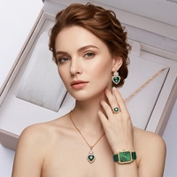 Set de Regalo de Reloj y Joyería de 5 Piezas, Collar, Aretes y Anillo con Cristales Azules y Corazón Dorado, Joyería al por Mayor para Mujer