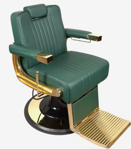Fauteuil de barbier hydraulique antique doré brun avec siège confortable et structure en aluminium pour salon de coiffure - Product Image 2