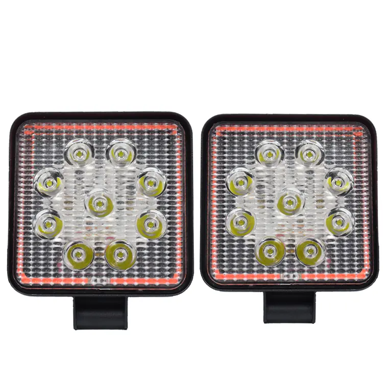 Super slim 4" led work light 9leds 27w square with red angel eye flash work lamp spot flood beam 9-30v for truck car