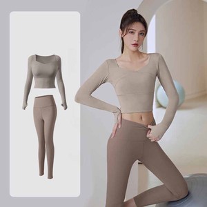 Conjunto de ropa deportiva de cintura alta para mujer, camiseta de manga corta con patrón sólido, pantalón, 2 piezas, traje deportivo para correr - Product Image 2