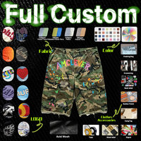 Shorts décontractés pour homme, coupe ample et large, style vintage, effet délavé, bords bruts, broderie, motif camouflage, longueur 5 pouces