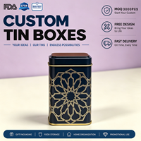 Boîtes en métal carrées personnalisées bleues à motifs pour le stockage alimentaire avec couvercle pour le thé, le café, les cadeaux, emballage, fournisseur en gros, sur mesure