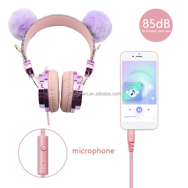 Pink Kids Wired Headphones with 3.5mm Interface Cotton Stereo Gaming Headset JL Chipset