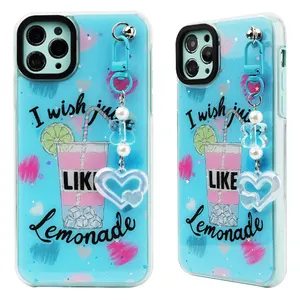 Somostel 2023 Hot Sale Mobile Phone Case PC and Silicone 2 in 1 Glitter with Heart Design Bracelet Cover for IPH 15 Wholesale