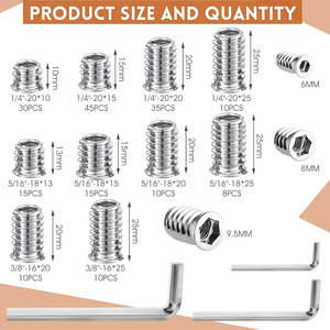 188pcs Threaded Nut Inserts Assortment Kit Zinc Plated Carbon Steel Wood Fasteners M6 M8 M10 - Product Image 5