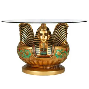 Mesa de centro con tres cabezas de tutabkhamen, escultura de vidrio, toscano, figurita, espátula egipcia dorada