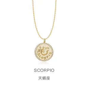 Kalung Rantai Spiritual Awal Berlapis Emas 18K Simbol Zodiak Horoskop Trendi untuk Perhiasan Wanita