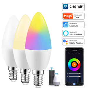 Bombilla Inteligente WiFi con Forma de Vela C37, Control por WiFi/Aplicación, LED Regulable, Compatible con Voz Alice/Yandex - Product Image 1