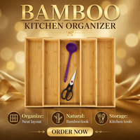 Organisateur de tiroir pliable en bambou pour ustensiles de cuisine, couverts et argenterie - Support de plateau extensible