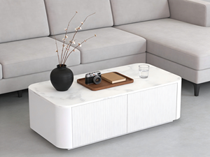 โต๊ะกาแฟไม้ตกแต่งลายโมเดิร์นไลน์ พร้อมท็อปหุ้มลายหินอ่อน PVC สำหรับห้องนั่งเล่น ห้องรับประทานอาหาร โรงแรม วิลล่า อพาร์ตเมนต์ - Product Image 3