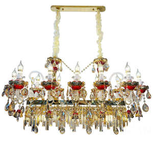 Lámpara de Techo de Cristal con Marco Dorado y Detalles Rojos, Tamaño Grande, para Vestíbulo de Hotel, E27 LED 2700K Blanco Cálido - Product Image 6