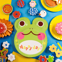 Assiettes en papier jetables en forme de grenouille verte - Écologiques et sans danger pour les aliments Vaisselle à thème animal pour enfants pour un usage domestique
