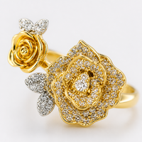 Ensemble de bijoux de luxe en forme de rose, collier, bague, bracelet, cuivre, ton or, zircone synthétique, cadeau de mariage pour femme, élégant