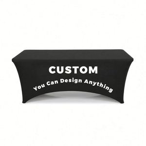 Custom Logo Simple Heavy-Duty Reusable Wrinkle-Free Elasticity Polyester Party Home Use Tablecloth with Printed Covers - Product Image 6