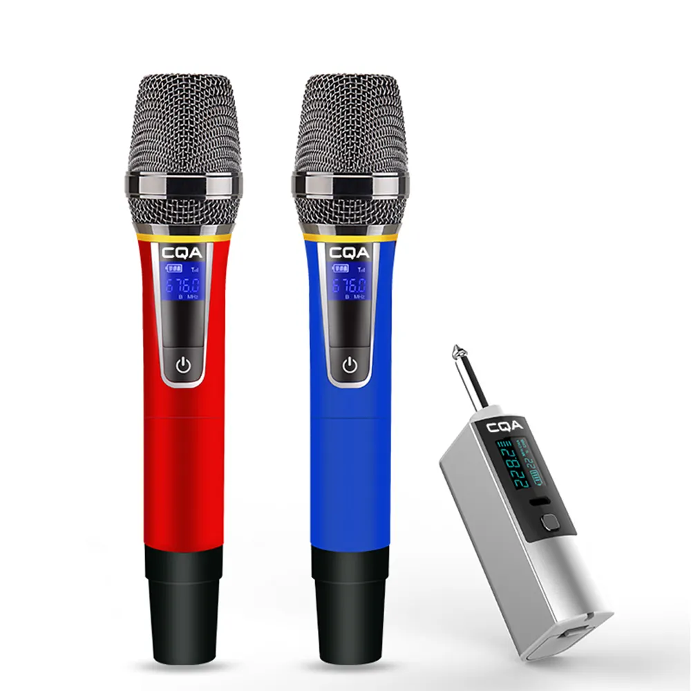 CQA-Microphone portable professionnel sans fil, double Microphone portable UHF, ensemble pour Machine de karaoké/fête/église avec récepteur rechargeable
