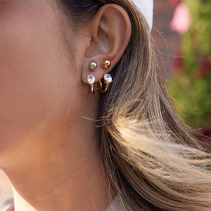 <b>Cuff</b> <b>Earrings</b> 18K Gold Stainless Steel Zircon Elliptical Ring Geometric Design Claw Setting Gift Jewelry - Product Image 3