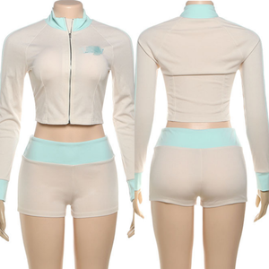 G00744C 2025 autunno sportivo <span class=keywords><strong>da</strong></span> <span class=keywords><strong>donna</strong></span> 2 pezzi Casual con ricamo a lettere a maniche lunghe + pantaloncini <span class=keywords><strong>da</strong></span> ginnastica abbinati - Product Image 1