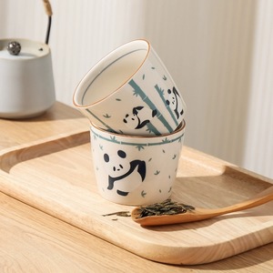 Cute Ceramic Panda Cup Household Porcelain <b>Tea</b> <b>Set</b> of 6 Cups with Wooden Tray - Product Image 3