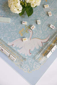 Disponibile Set Mahjong Americano Azzurro con Tessere Dorate Incise al Laser e Stampa UV, Set da Gioco Dorato - Product Image 4