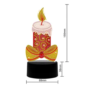 5D DIY钻石艺术装饰画带发光二极管灯圣诞老人装饰餐桌装饰家居狮子蜡烛餐桌灯