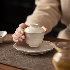 Guanlan Wood Ash Gaiwan <b>Teacup</b> Porcelain Round With Lid For Kung Fu Tea Brewing Home Use - Product Image 1