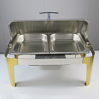 Buffet chauffe-plat en acier inoxydable avec décoration dorée