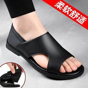 Light Men's Genuine Leather Open Toe <b>Slides</b> Summer Casual Rubber Outsole <b>Slip</b>-On Sandals - Product Image 2
