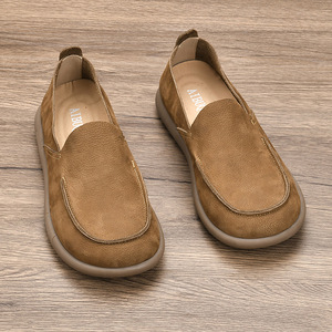 Mocassins en daim pour homme, bout rond, à enfiler, dessus en cuir véritable, semelle extérieure en caoutchouc, confortables, toutes saisons, chaussures décontractées - Product Image 3