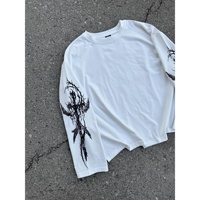 Camiseta Americana Vintage Oscura con Estampado Gráfico Y2K, Manga Larga, Personalizada, Estilo Urbano, Moderna, Holgada, para Hombre