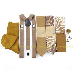Heiße neue braune Farbe solide 2,5 cm Hosenträger Socke Krawatte Hankie Bogen Set Blumen Männer Kid Cravat Brace verstellbare Hochzeits feier Zubehör - Product Image 4