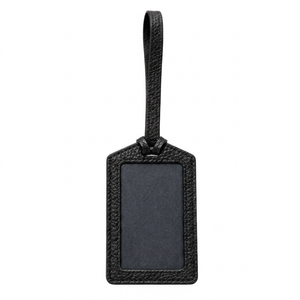 Custom Genuine Leather Luxury Solid Luggage <b>Tag</b> Baggage Name Label Travel Suitcase Identifier Pebbled Black <b>Bag</b> Accessory - Product Image 1