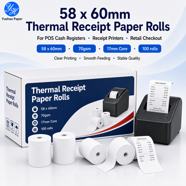 Till Rolls POS Roll Paper 58x60mm 70gsm 17mm Core for POS Printers Factory Direct Bulk Supply