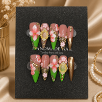 Vente en gros usine Faux ongles à presser larges en acrylique faits main, forme amande française, motif léopard 3D en relief, réutilisables, OEM ODM