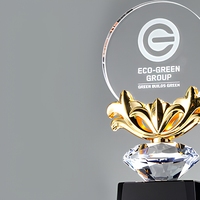 Trophées en cristal gravés au laser avec logo personnalisé, design floral innovant, base noire