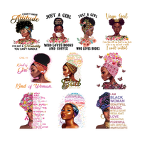 Sticker Panas Plastisol Hitam Wanita yang Dapat Dicuci untuk Pakaian, Cetakan Gadis Afrika untuk Transfer Kaos