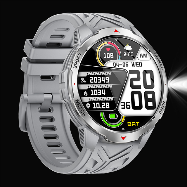KT88 Smart Watches with Flashlight 1.7inch Screen Health Monitoring 3ATM Waterproof Compass 1100mAh Battery Smart Sports Watch