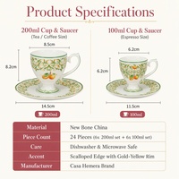 Service à thé en porcelaine italienne écologique, 24 pièces, design moderne, compatible lave-vaisselle, boîte cadeau, motif orange, tasses et soucoupes en céramique