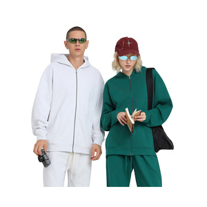 Sudaderas con capucha y cremallera de algodón 100% al por mayor, con hombros caídos, logotipo personalizado, de felpa francesa, de alta calidad, extragrandes - Product Image 2